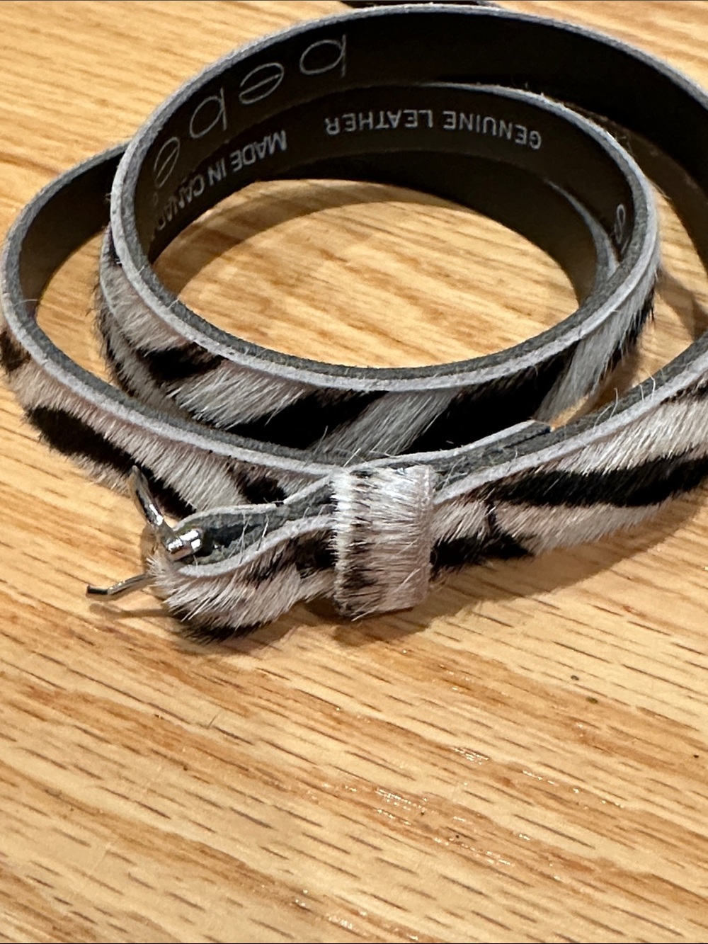 bebe Black and White Zebra Haircalf Skinny Belt
